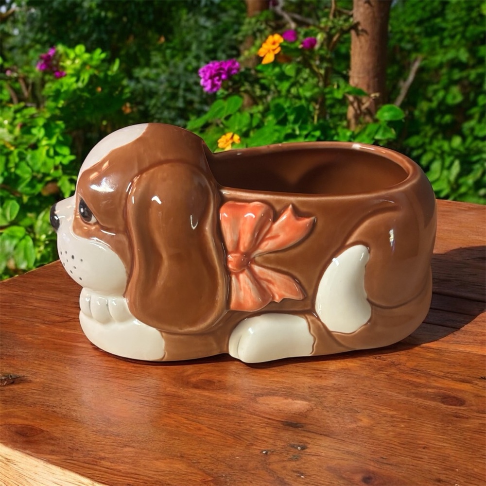 Adorable Brown and Cream Dog Planter